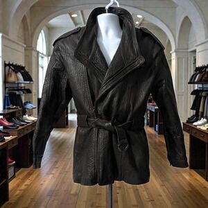 Clout Vintage Mens  Brown Leather Belted Asymmetrical Jacket Size S